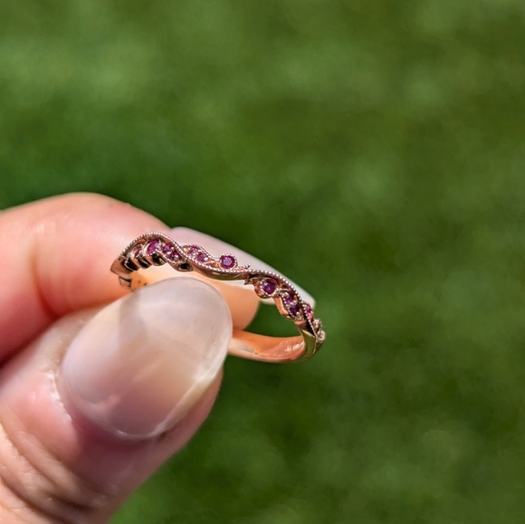 14K Rose Gold Ruby Milgrain Floral Style Ring Band - Picture 3 of 8